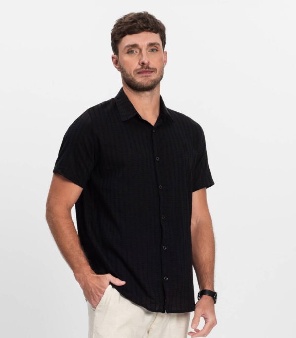 Camisa Manga Corta Algodón Viscosa Negra Diametro - Imagen 4