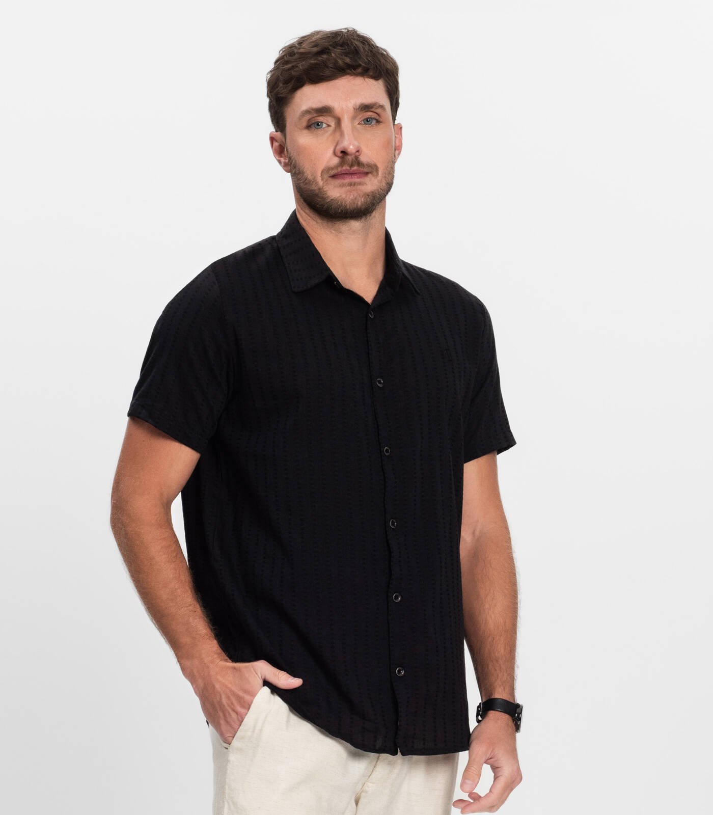 Camisa Manga Corta Algodón Viscosa Negra Diametro - Imagen 4